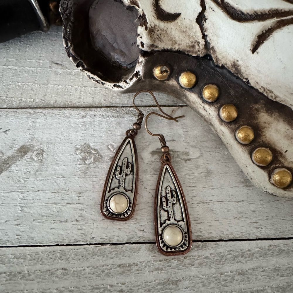 Cactus Design Earrings with Cream Accents